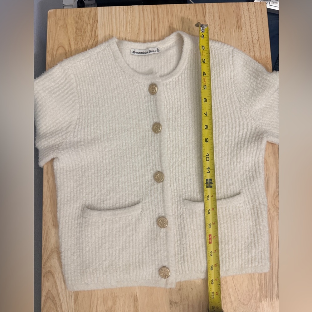 Abercrombie & Fitch Sweater Women Luxeloft Gold Button Tweed Cardigan Elegant S - Picture 2 of 2